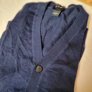Jos A Bank Traveler Navy Blue 100% Merino Wool V-Neck Button Front Cardigan XL